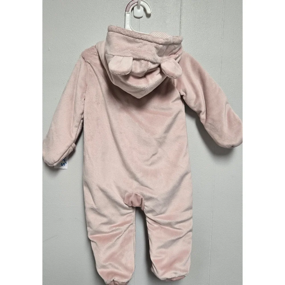 Carters Just One You Baby Pink Fleece Pram Suit Hooded Bear Footie 6M 1T933110